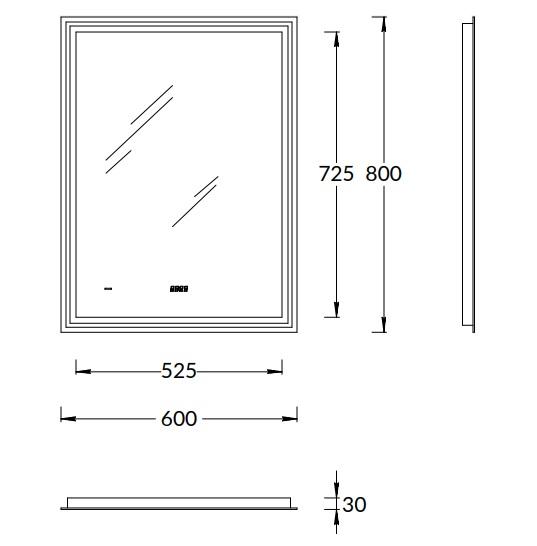 Зеркало TECNO c LED 60 с подсветкой, TE.mi.60 с функцией антизап, белое глянцевое